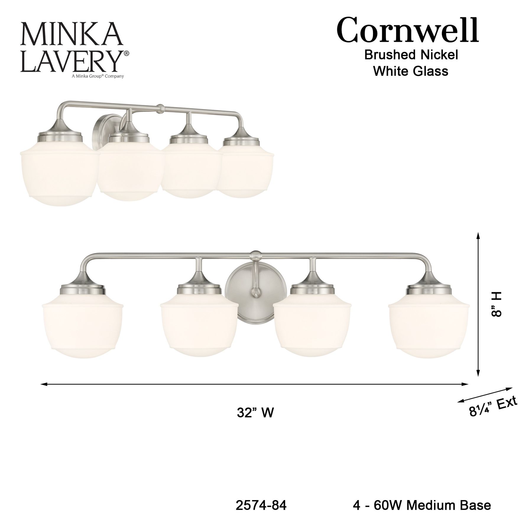 Cornwell 32" Wide Brushed Nickel 4-Light Vanity Bath Light