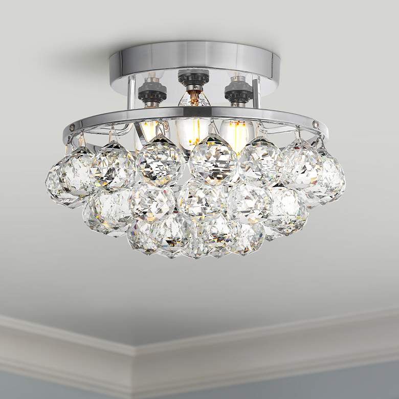 Image 1 Corona 10 inch Wide Chrome and Clear Crystal Ceiling Light