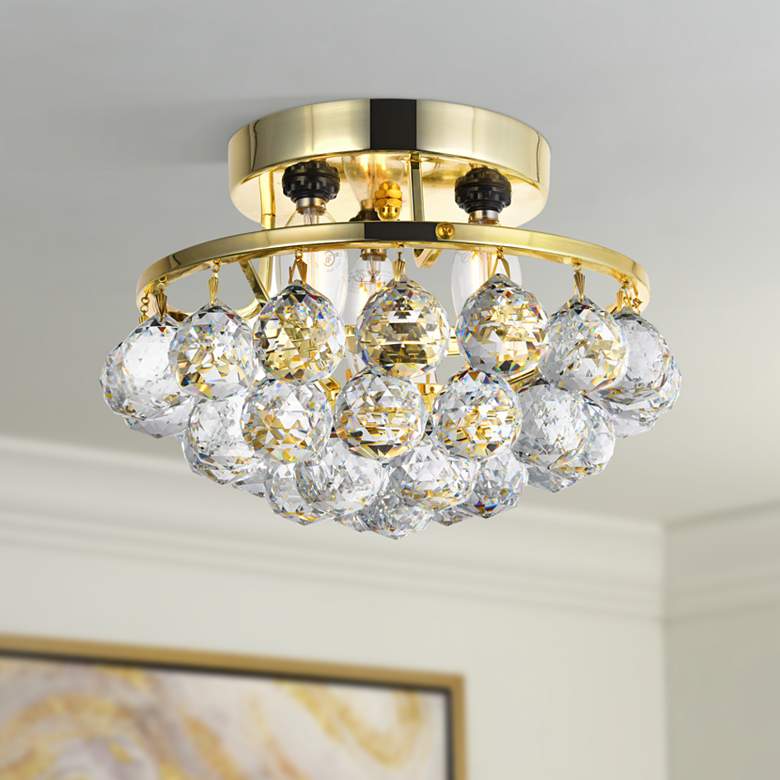 Image 1 Corona 10" Wide Gold and Crystal 3-Light Ceiling Light