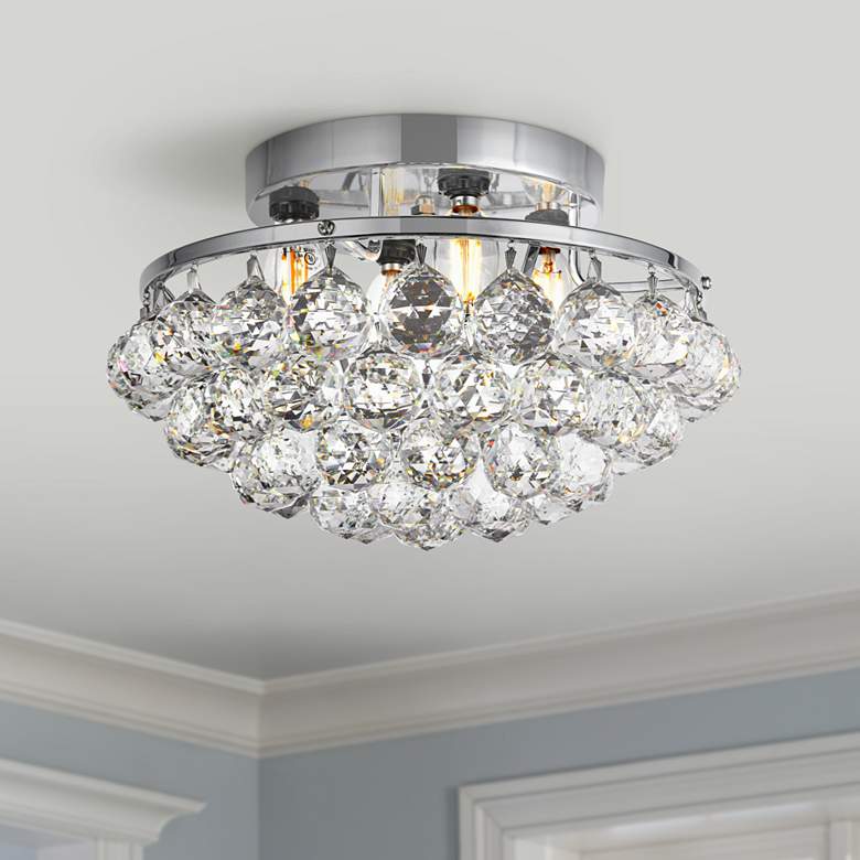 Image 1 Corona 14 inch Wide Chrome and Clear Crystal Ceiling Light