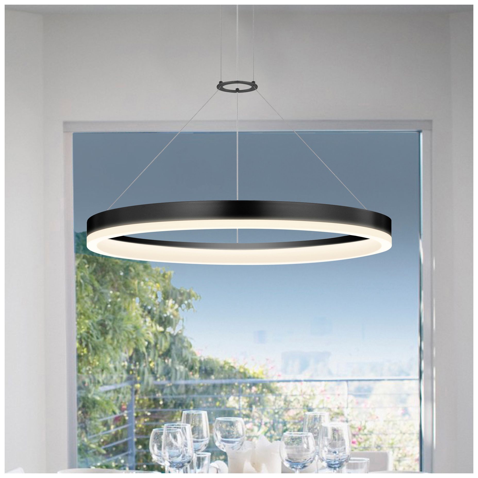 Corona 32" Wide LED Ring Pendant Satin Black 3000K 240" Cable