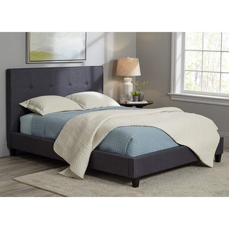 Image 1 Corona Mid-Century Graphite Fabric Upholstered Queen Bed