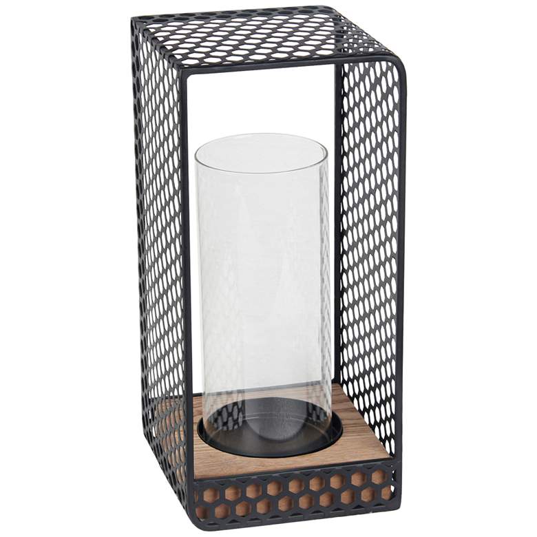 Image 1 Corona Small Gunmetal and Wood Lantern Pillar Candle Holder