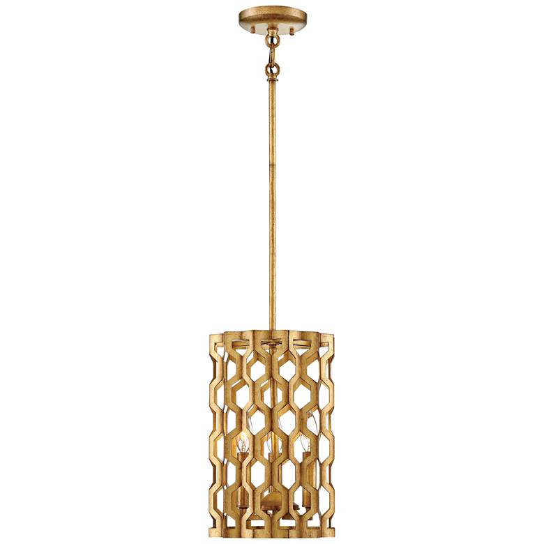 Image 2 Coronade 9" Wide 3-Light Pandora Gold Leaf Mini Pendant