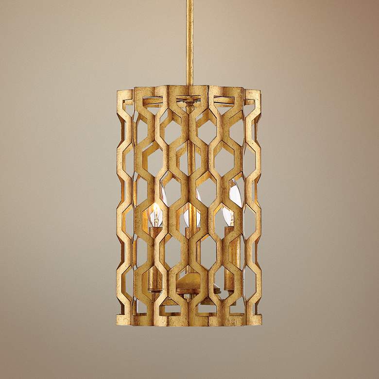 Image 1 Coronade 9" Wide 3-Light Pandora Gold Leaf Mini Pendant