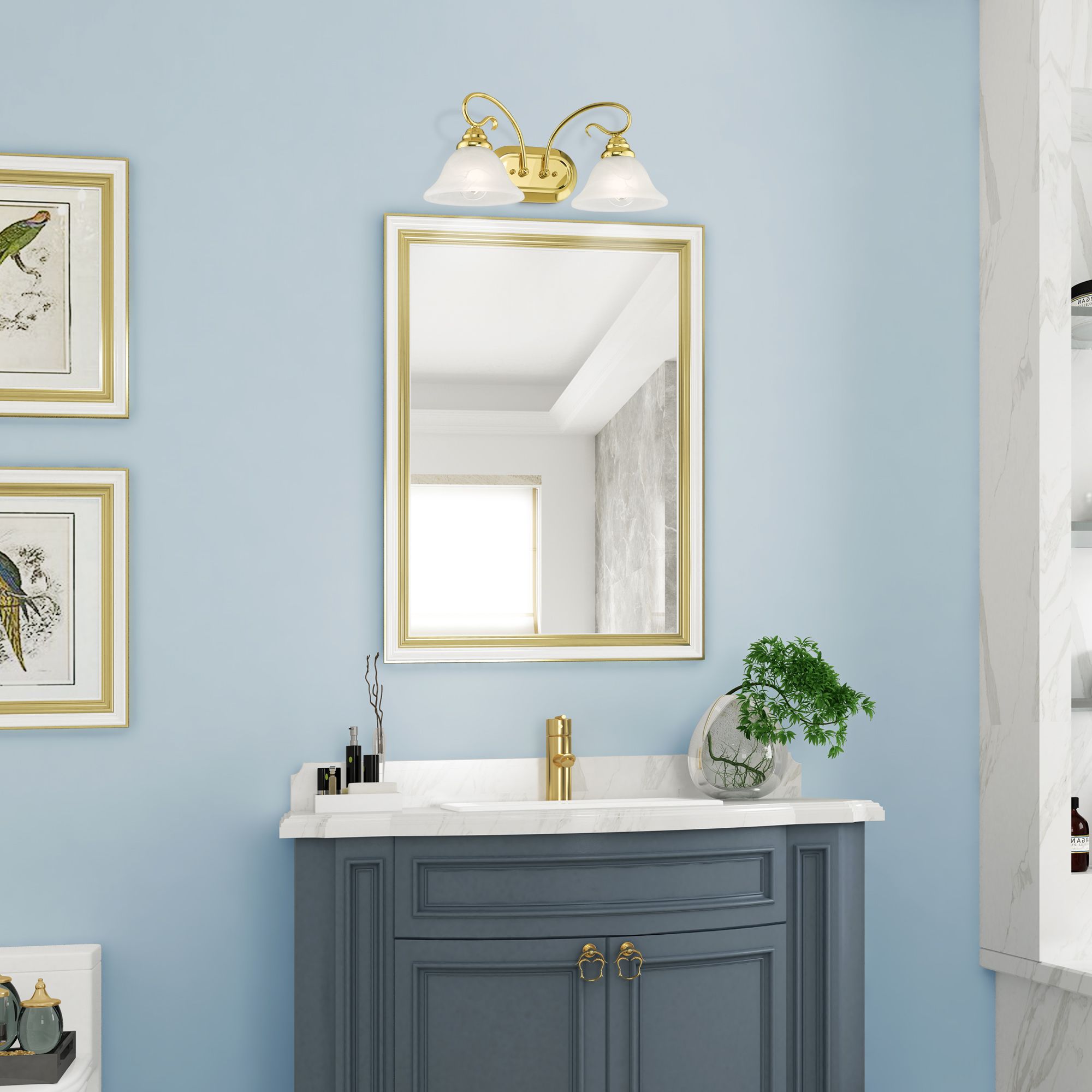 Coronado 2-Light 8.5-in Polished Brass Bell Vanity Light