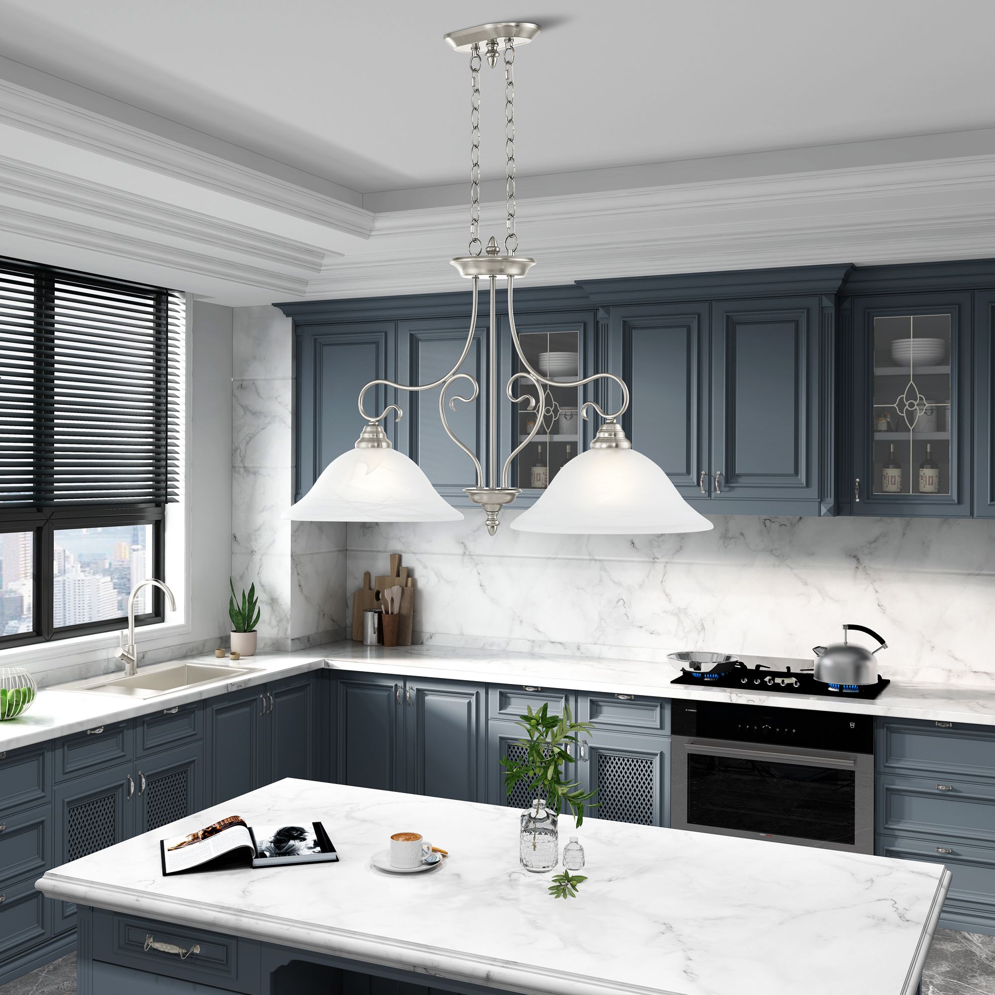 Coronado 34 1/2" Wide Brushed Nickel 2-Light Linear Pendant