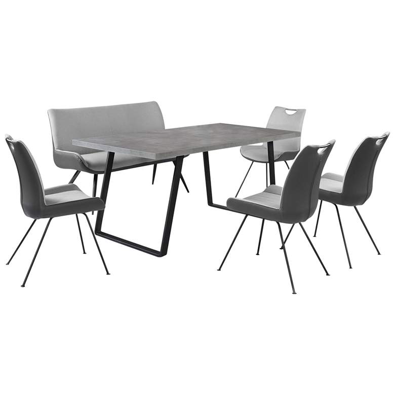Image 1 Coronado 6 Piece Rectangular Dining Set in Pewter Faux Leather and Metal