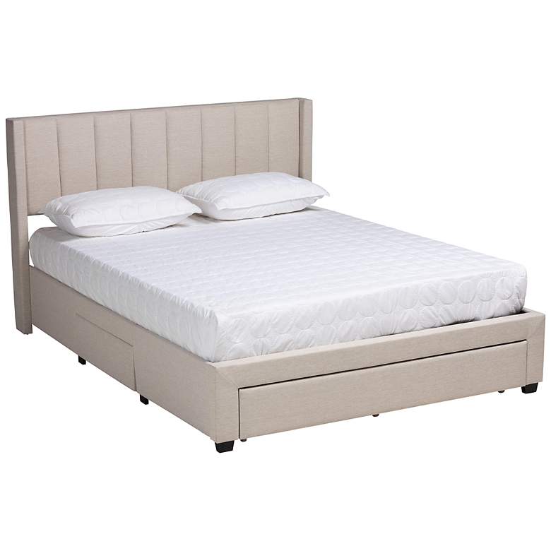Image 2 Coronado Beige Tufted Fabric 3-Drawer Full Platform Bed