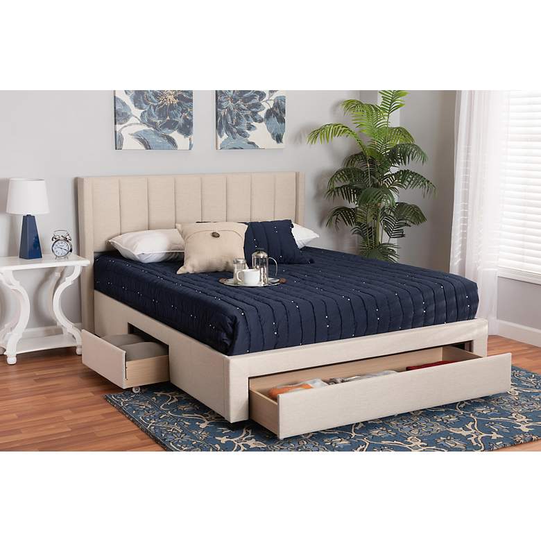 Image 1 Coronado Beige Tufted Fabric 3-Drawer Full Platform Bed