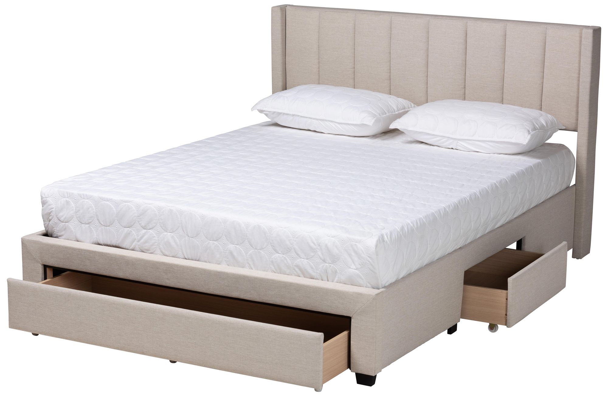 Image 7 Coronado Beige Tufted Fabric 3-Drawer Full Platform Bed more views