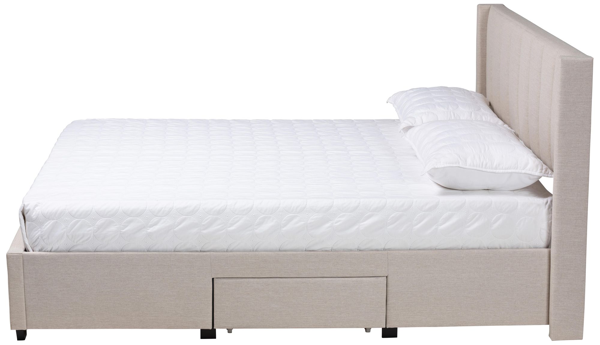 Coronado Beige Tufted Fabric 3-Drawer Full Platform Bed