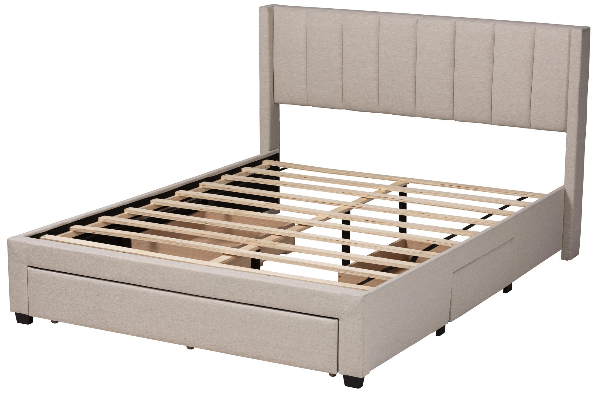 Coronado Beige Tufted Fabric 3-Drawer Full Platform Bed