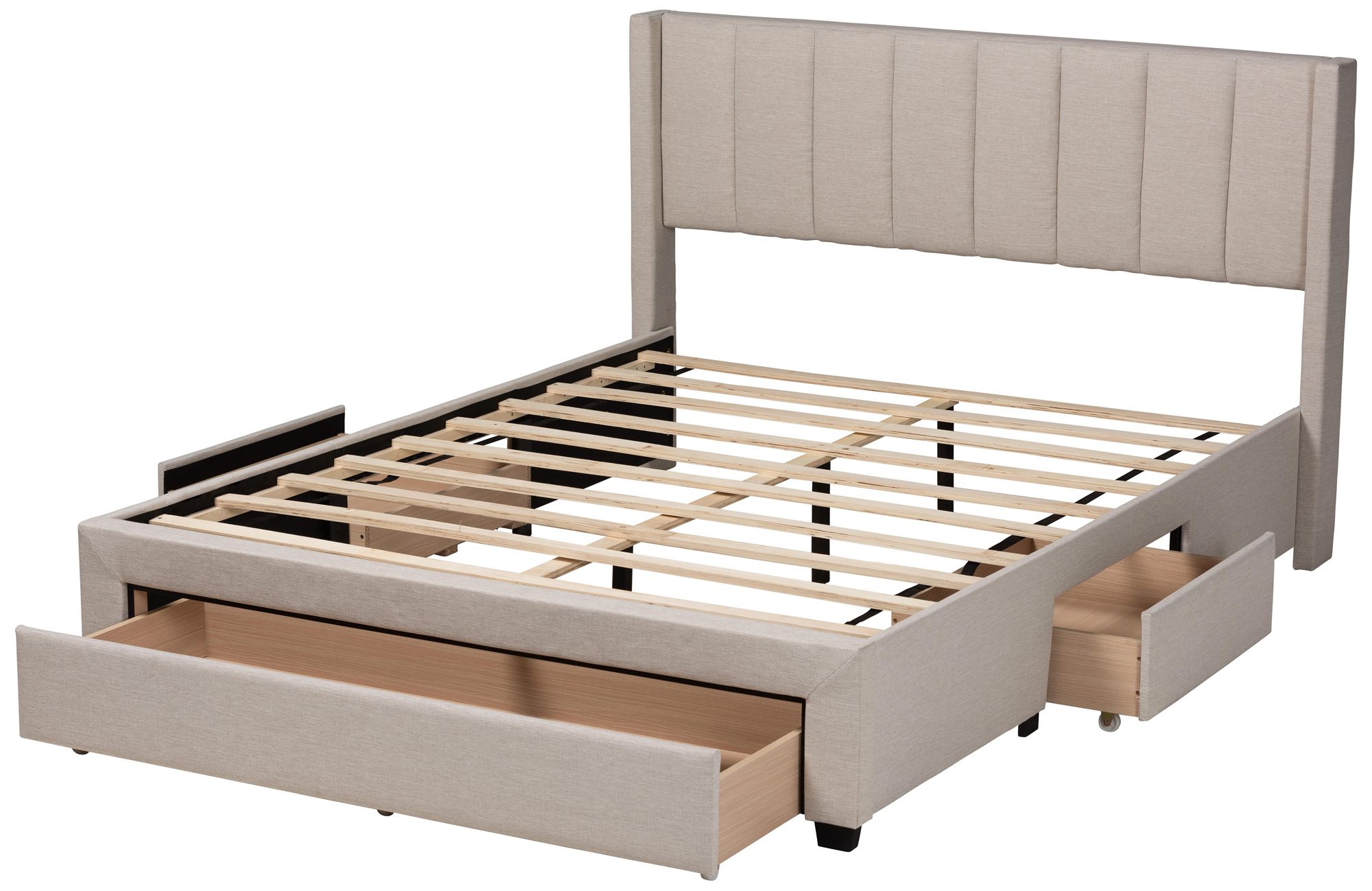 Coronado Beige Tufted Fabric 3-Drawer Full Platform Bed