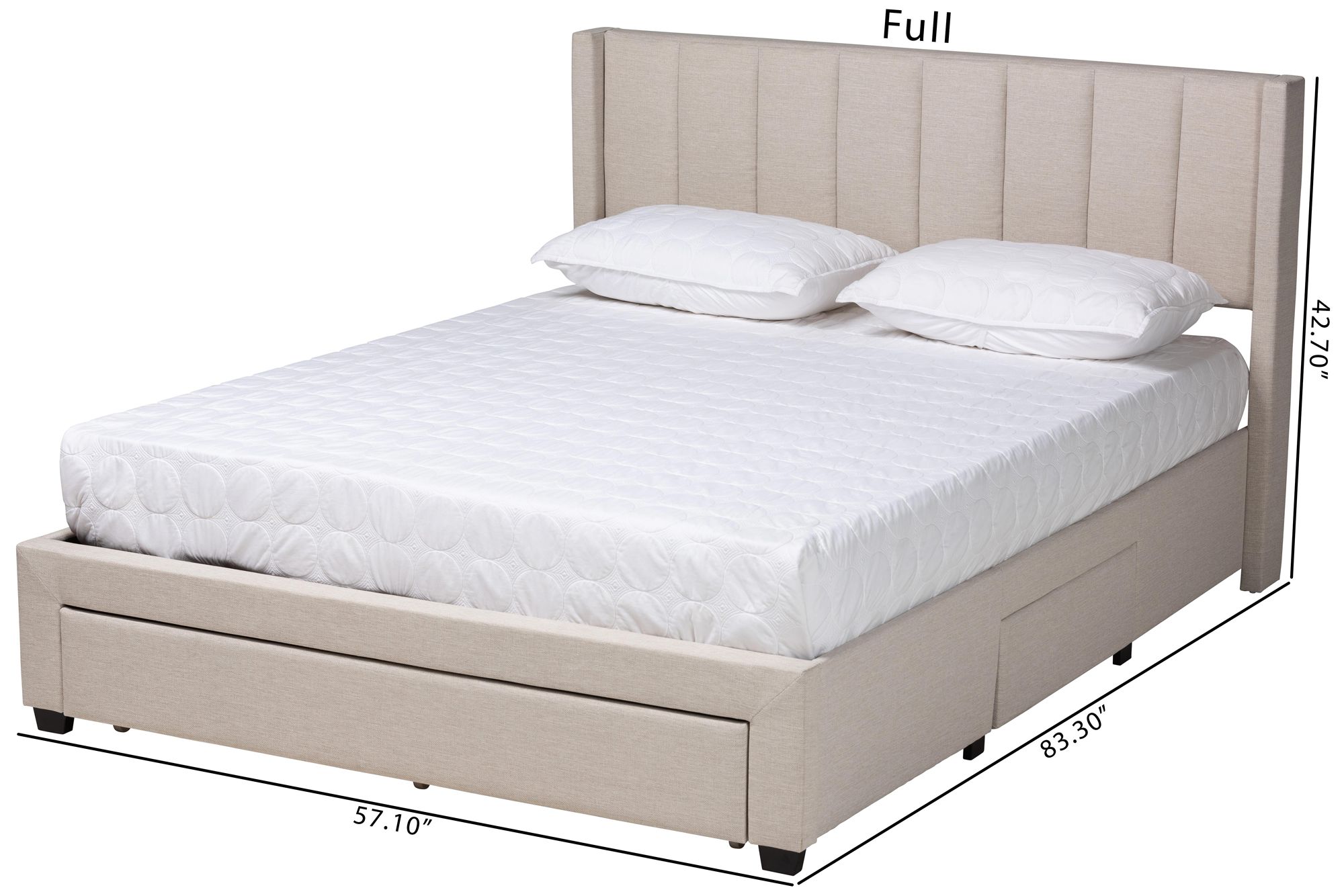 Coronado Beige Tufted Fabric 3-Drawer Full Platform Bed