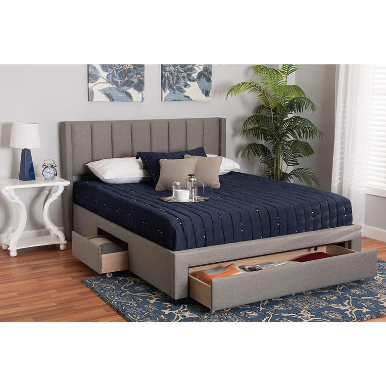 Image 1 Coronado Gray Tufted Fabric 3-Drawer Full Platform Bed
