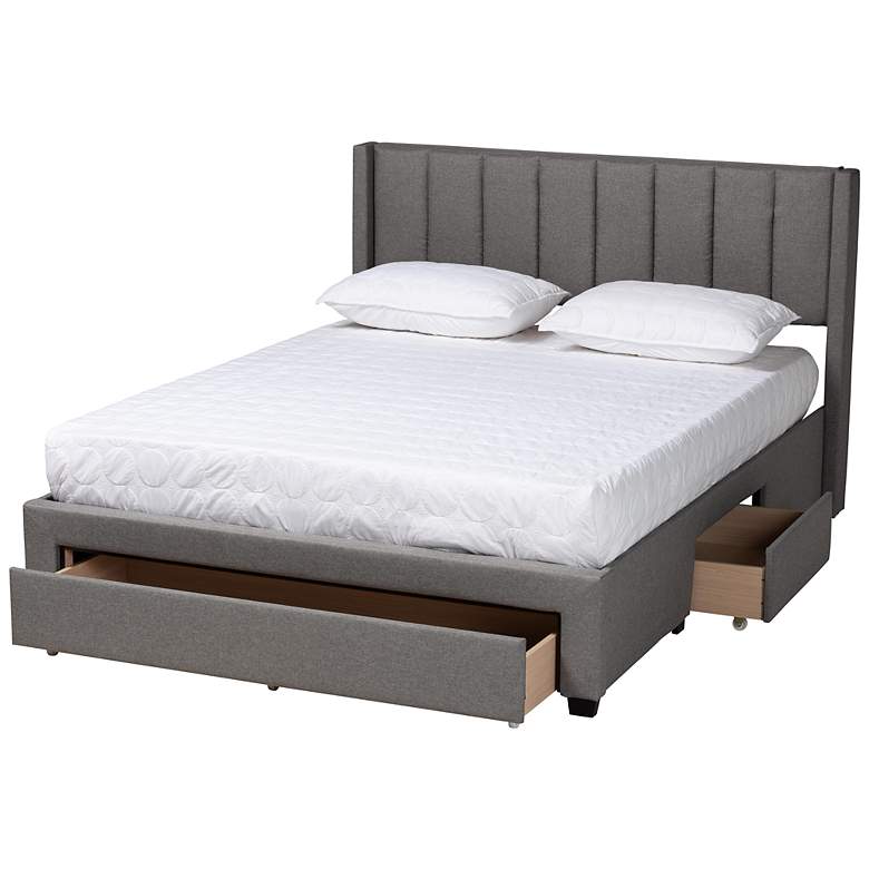Image 7 Coronado Gray Tufted Fabric 3-Drawer Full Platform Bed more views