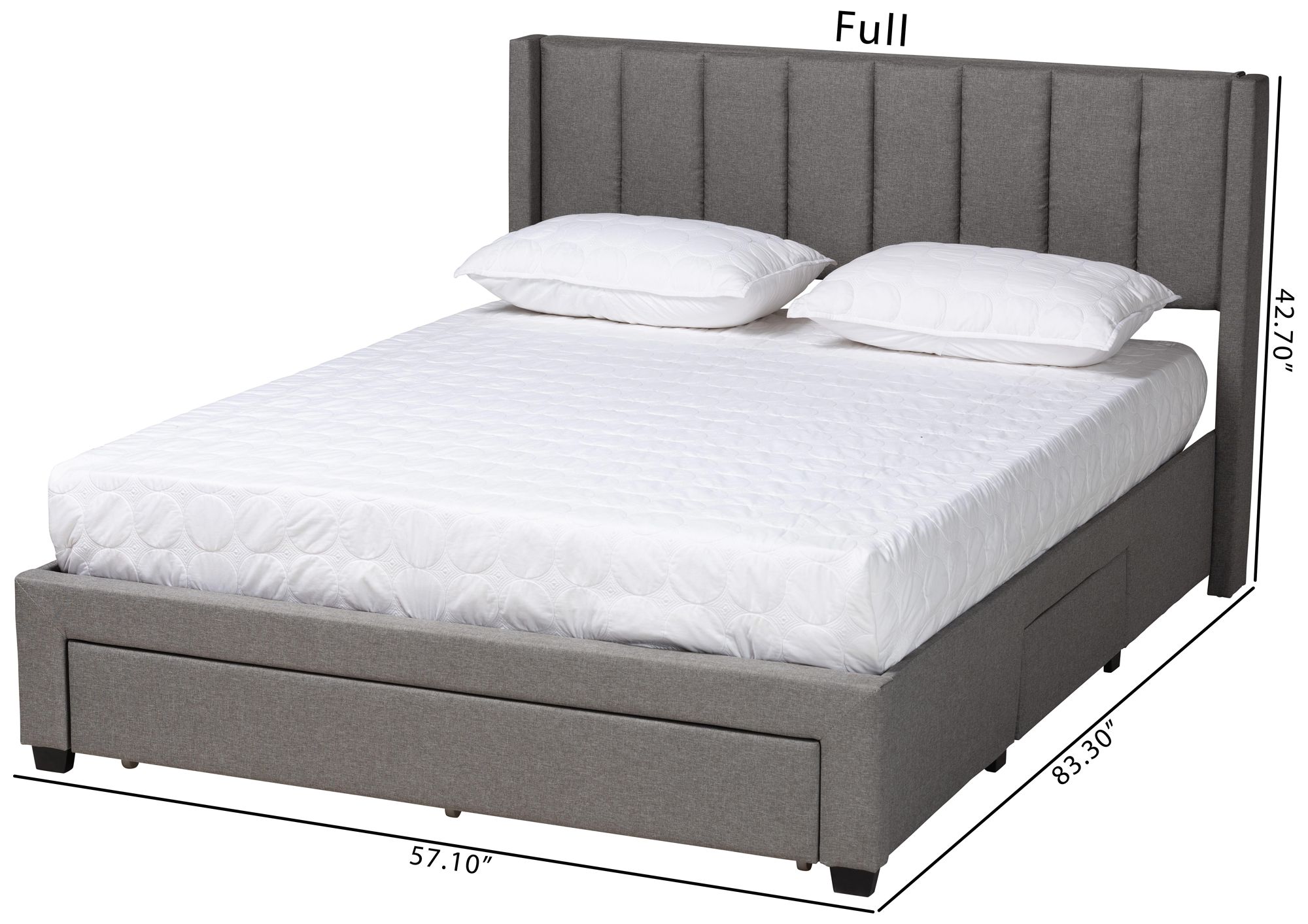Coronado Gray Tufted Fabric 3-Drawer Full Platform Bed