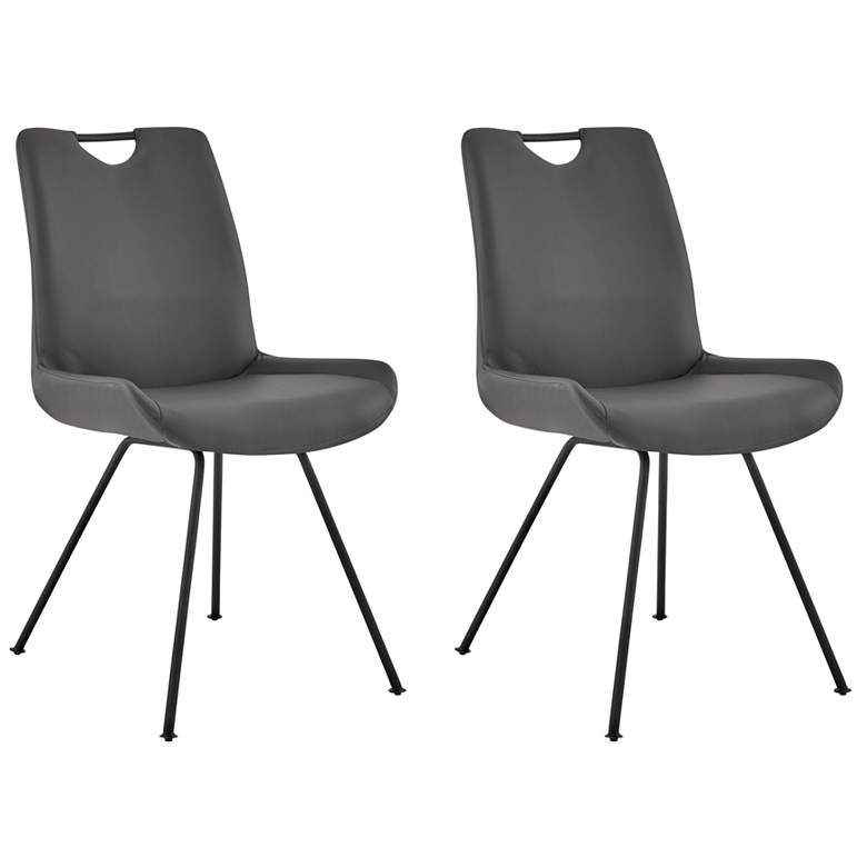 Image 1 Coronado Set of 2 Dining Chairs in Gray Faux Leather and Gray Powder Coated