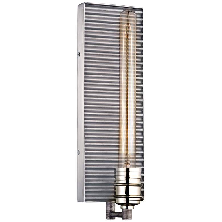Image 1 Corrugated Steel 15 inchH Weathered Zinc and Nickel Wall Sconce