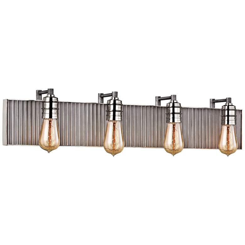 Image 1 Corrugated Steel 32 inchW Weathered Zinc and Nickel Bath Light