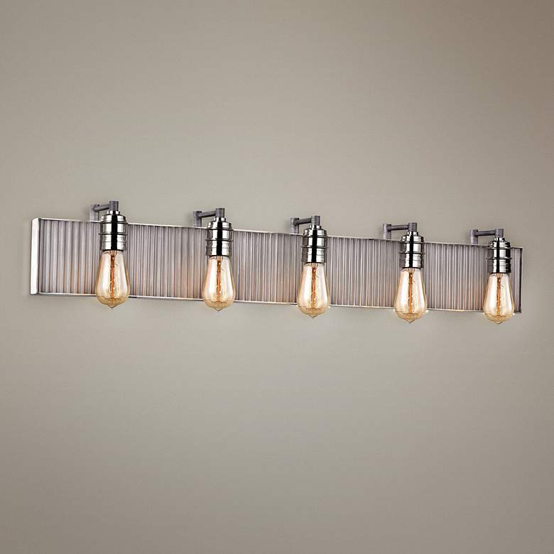 Image 1 Corrugated Steel 40"W Weathered Zinc and Nickel Bath Light