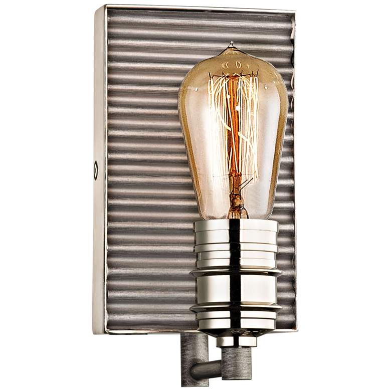 Image 1 Corrugated Steel 9 inchH Weathered Zinc and Nickel Wall Sconce