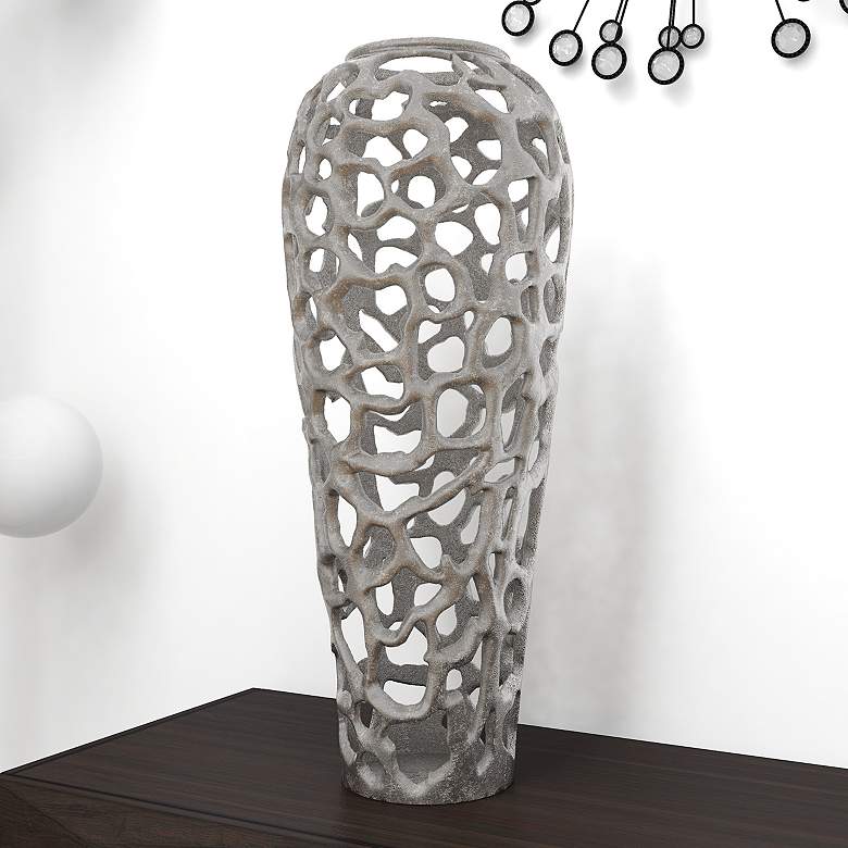 Image 1 Corsi I Metallic Polished Silver Metal 25" High Coral Vase