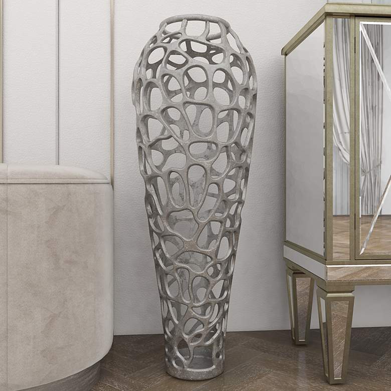 Image 1 Corsi II Metallic Polished Silver Metal 33" High Coral Vase