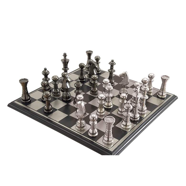 Corsi Polished Silver and Black Chess Sets more views