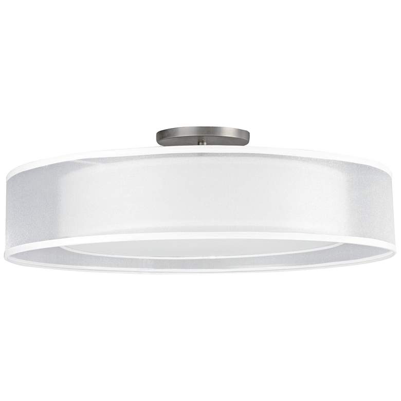 Image 1 Cortez 24 inch LED Semi-Flush - Satin Nickel Metal - White/White Shade