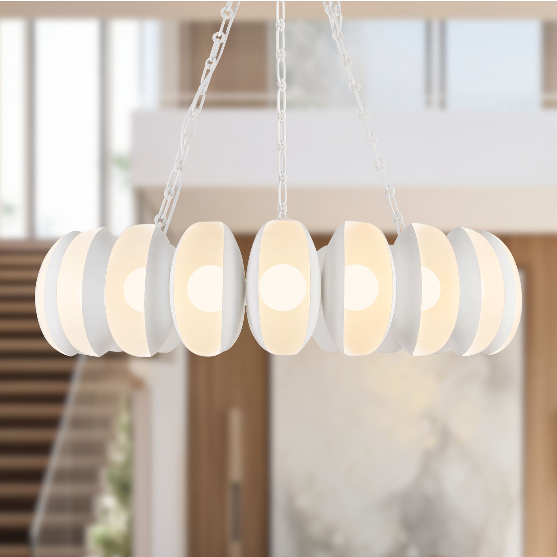 Cortez 37-in Antique White dimmable LED Chandelier