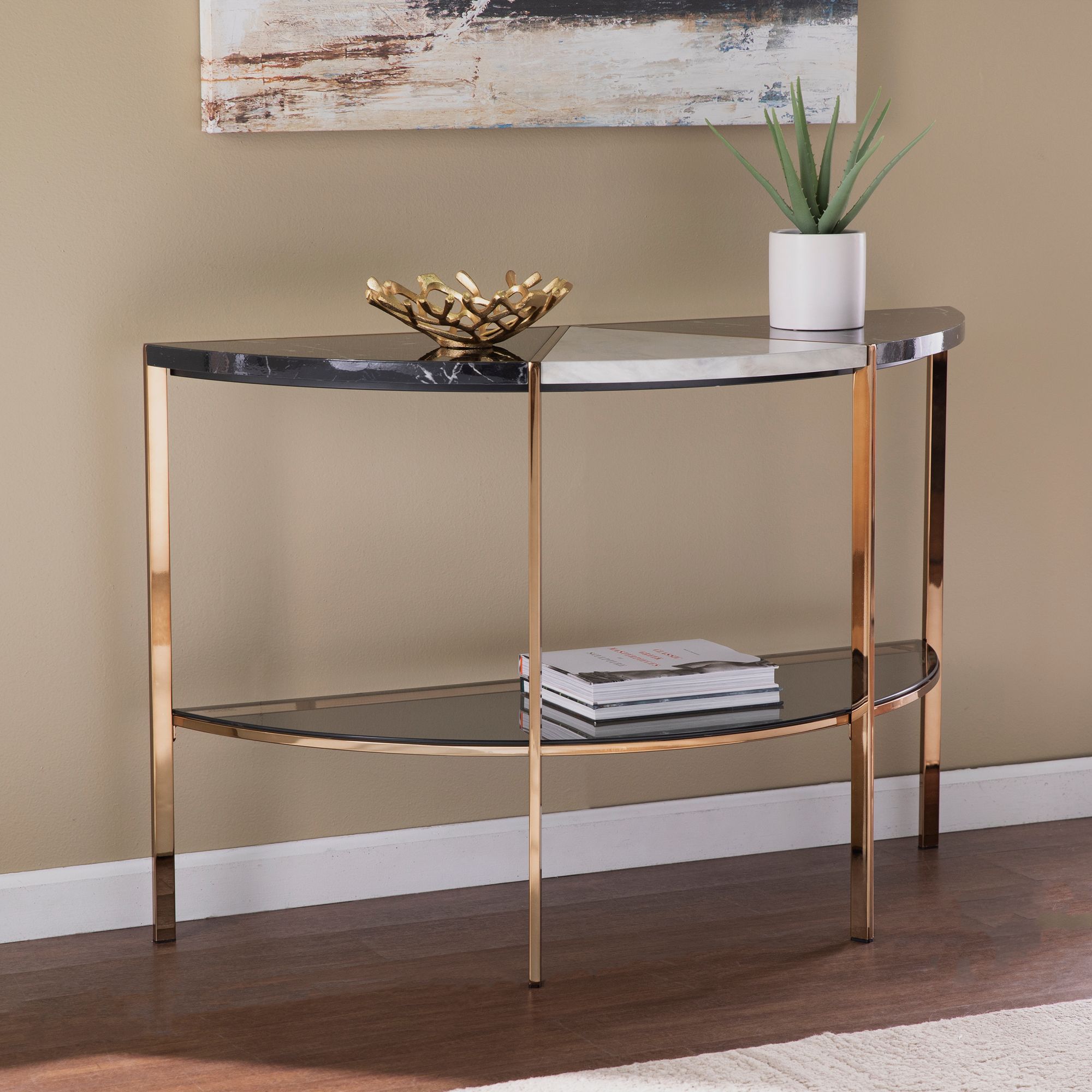 white faux marble console table