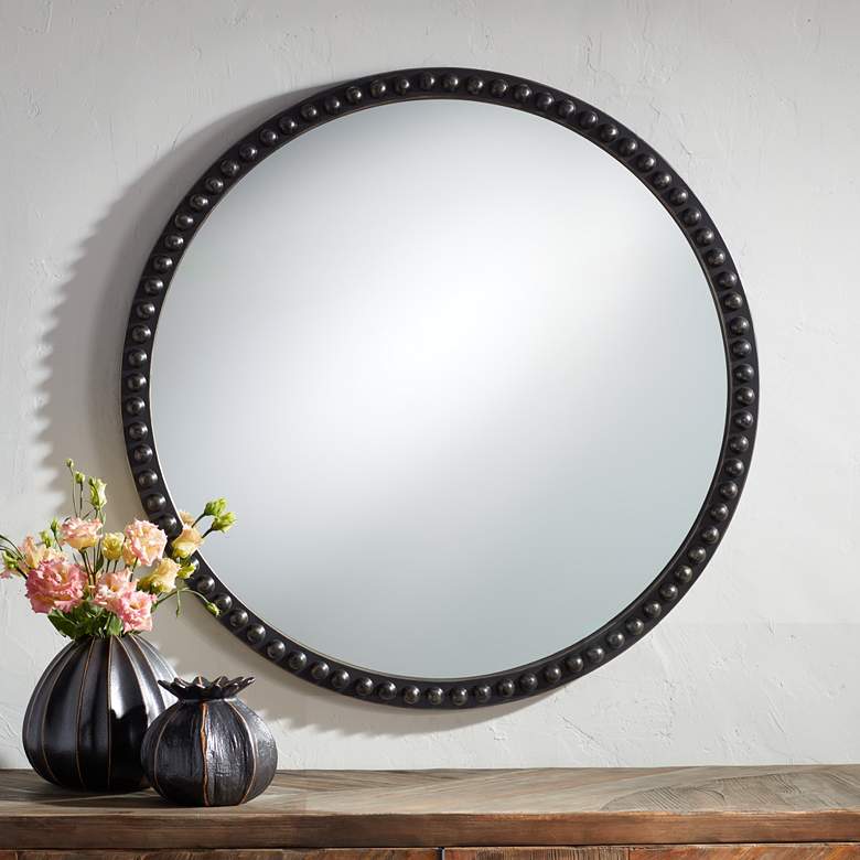 Image 1 Corwin Black 34 inch Round Metal Framed Wall Mirror