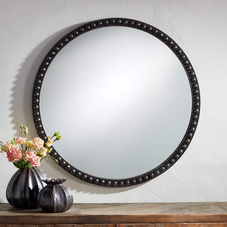 Image 1 Corwin Black 34" Round Metal Framed Wall Mirror