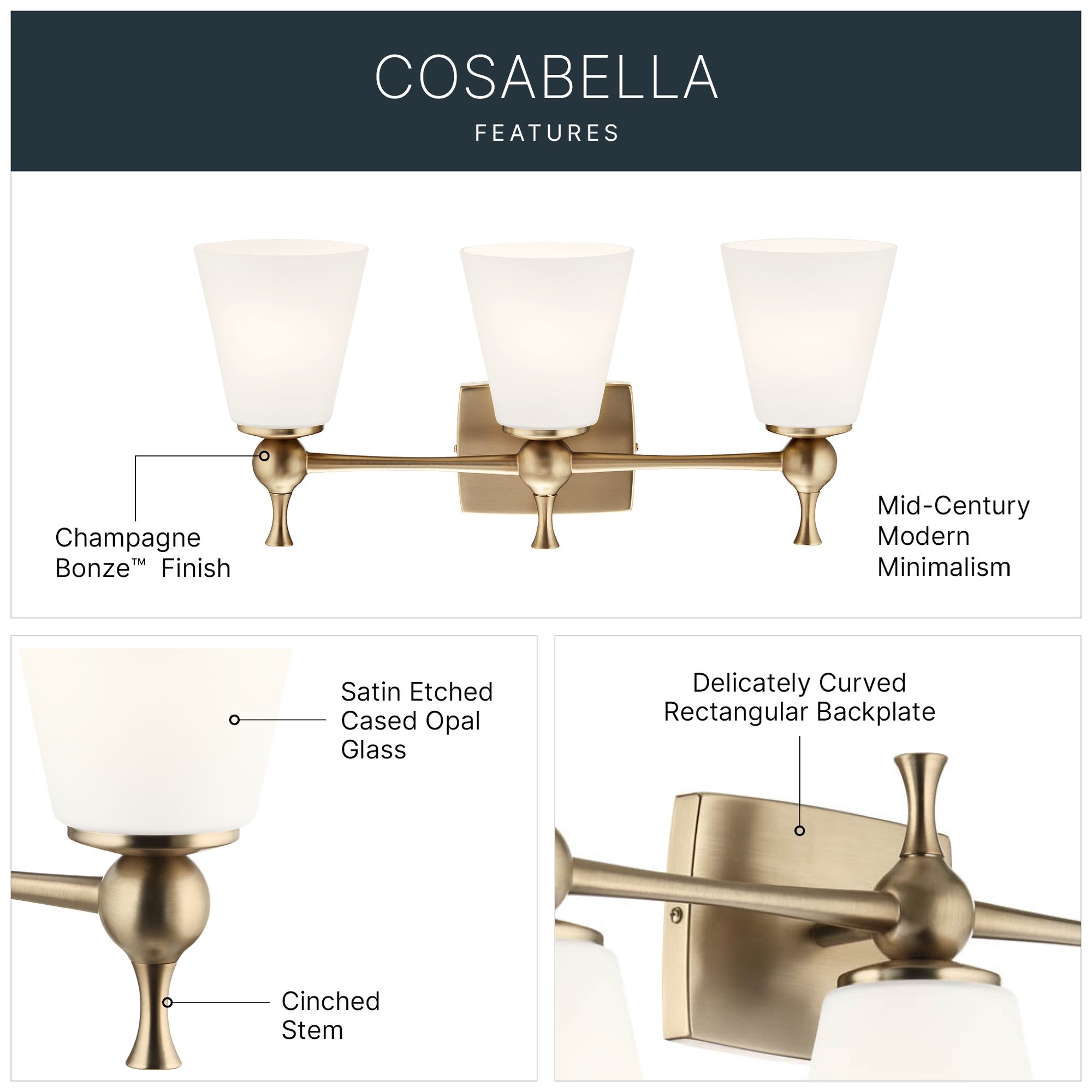 Cosabella 24"W Champagne Bronze 3-Light Vanity Bath Light in scene