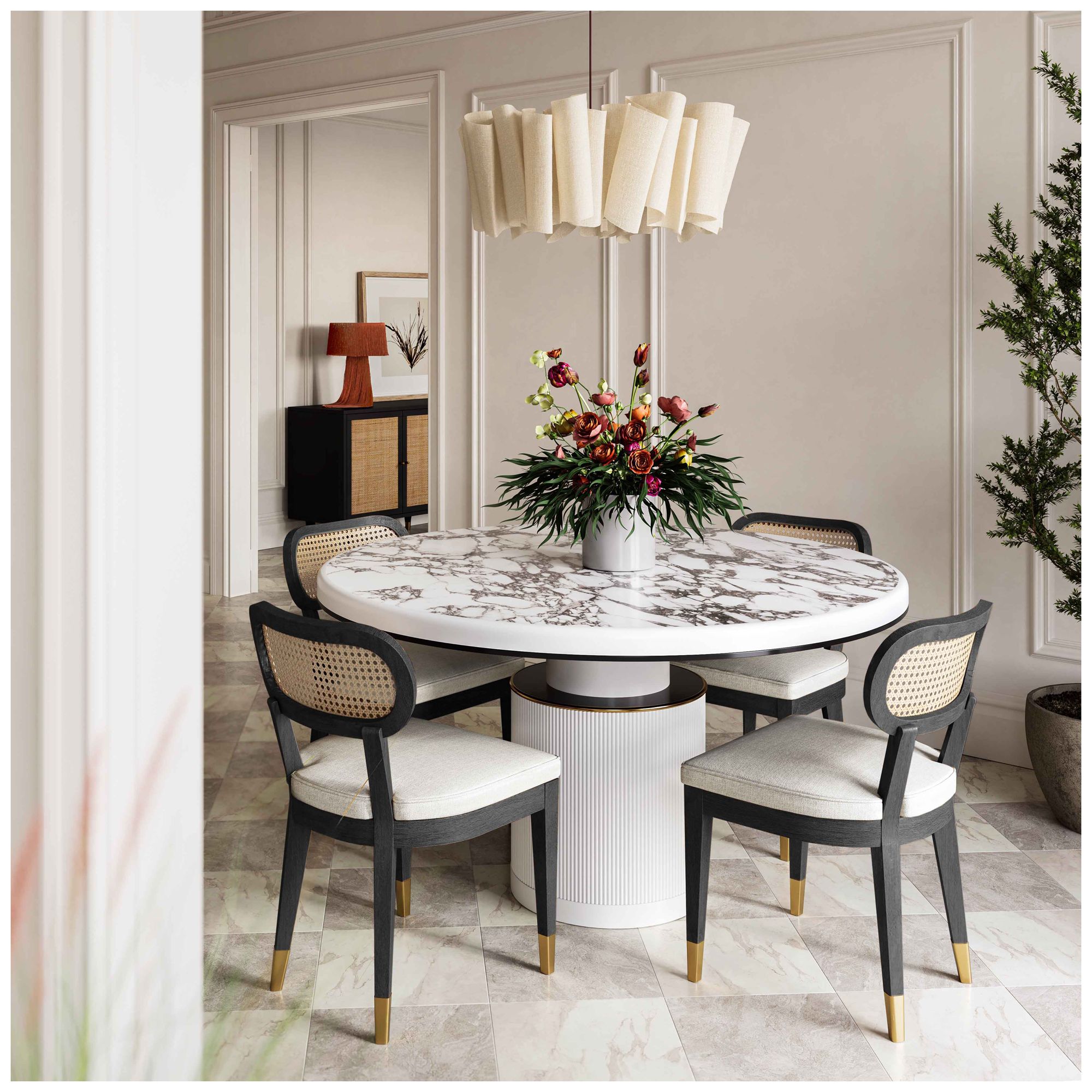 Image 3 Cosette Black Dining Chair in Cream Performance Linen more views