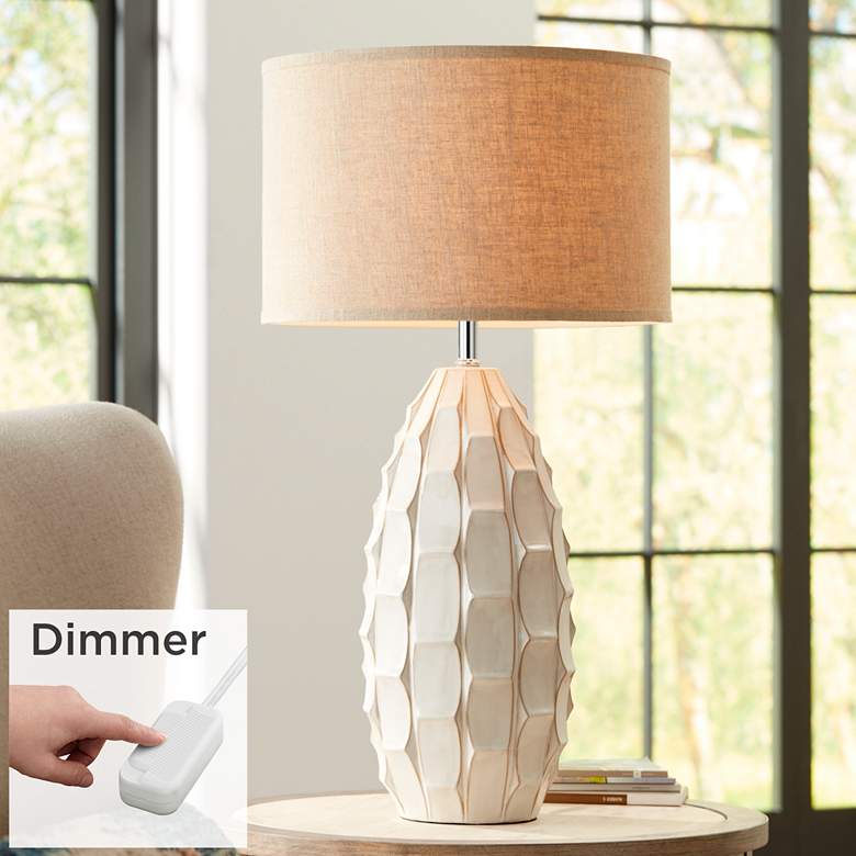 Cosgrove Oval White Ceramic Table Lamp with Table Top Dimmer