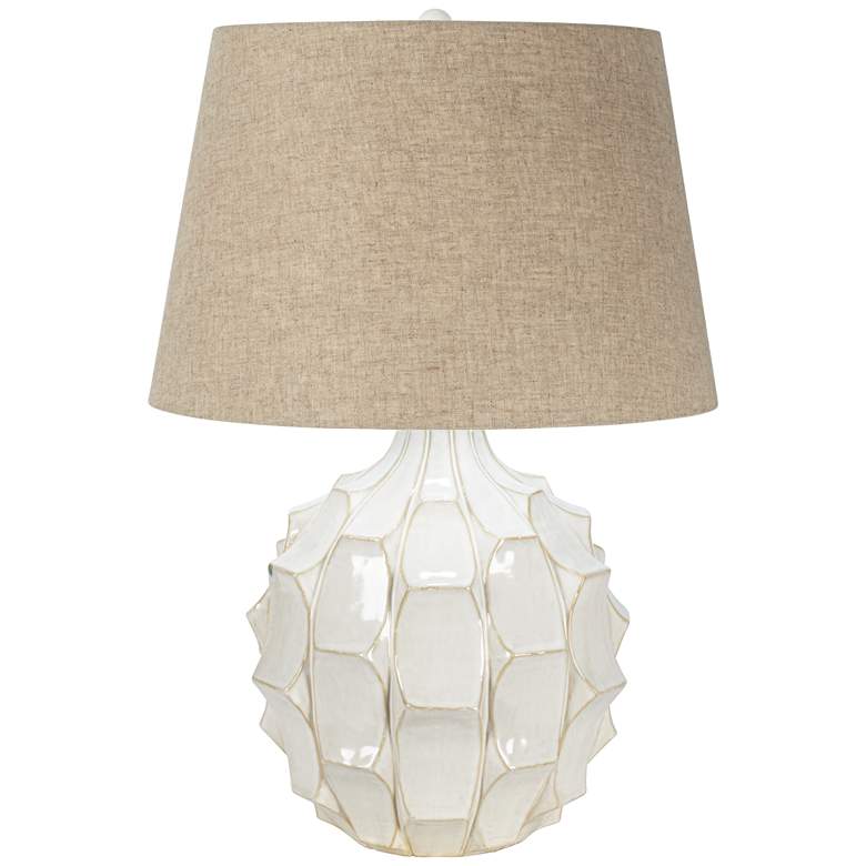 Image 2 Cosgrove Round White Ceramic Modern Table Lamp With USB Dimmer