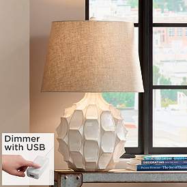 Image1 of Cosgrove Round White Ceramic Modern Table Lamp With USB Dimmer