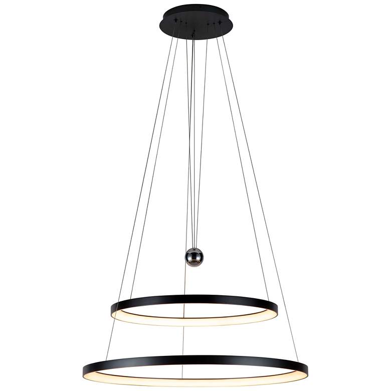 Image 1 Cosima Black Finished Height Adjustable Double Ring LED Pendant