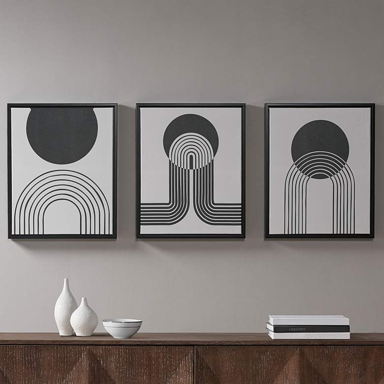 Image 1 Cosmic Curl 20 3/4"H 3-Piece Black Taupe Canvas Wall Art Set