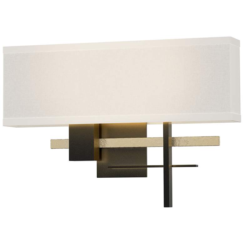 Image 1 Cosmo 11.3" High Modern Brass Accented Black Sconce With Flax Shade