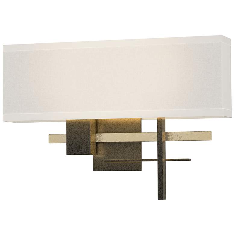 Image 1 Cosmo 11.3"H Modern Brass Accented Natural Iron Sconce w/ Flax Shade