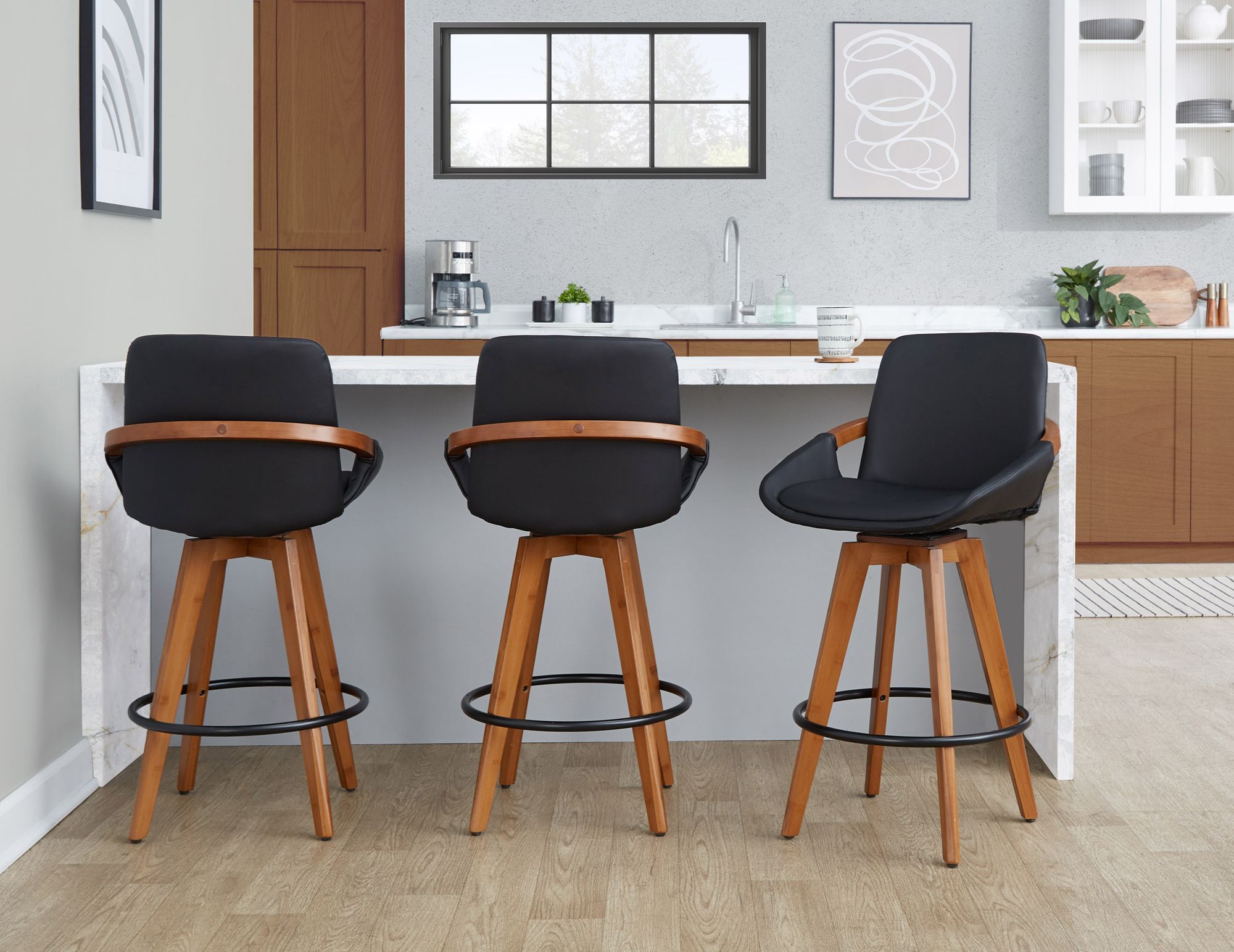 Cosmo Counter Stool in Walnut and Black PU by LumiSource
