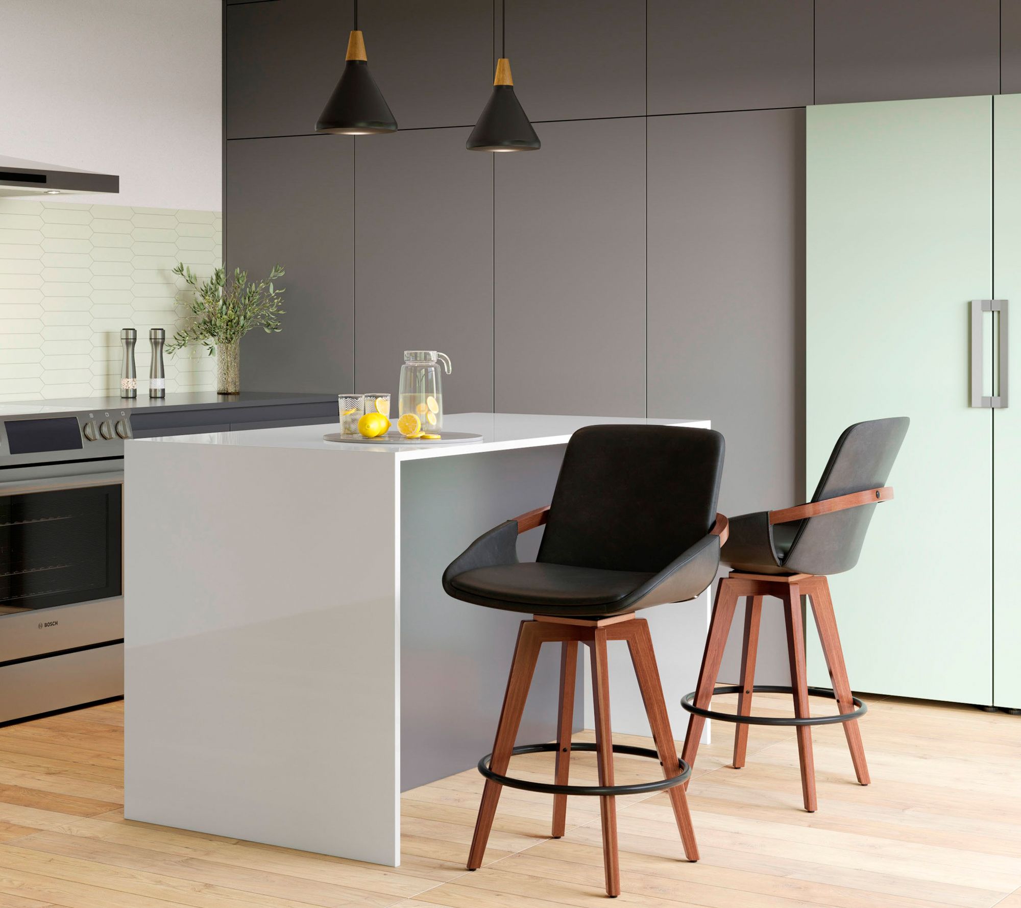 Cosmo Counter Stool in Walnut and Black PU by LumiSource