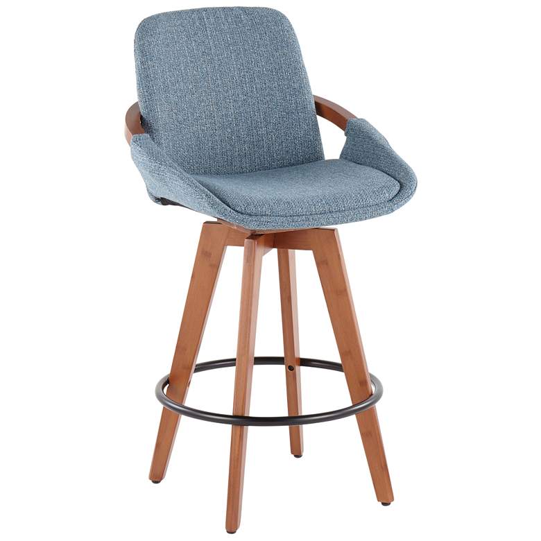 Image 1 Cosmo Counter Stool in Walnut and Blue Fabric by LumiSource