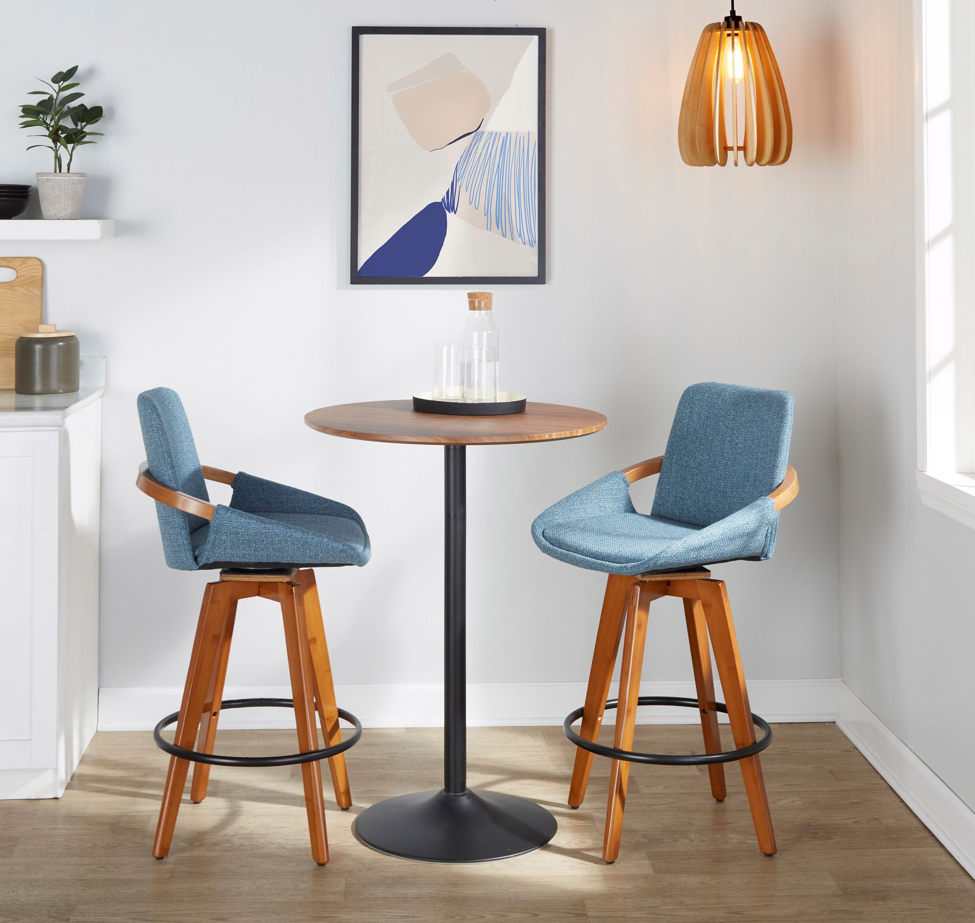 Cosmo Counter Stool in Walnut and Blue Fabric by LumiSource