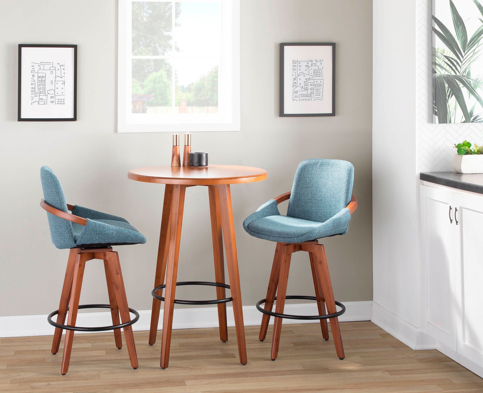 Cosmo Counter Stool in Walnut and Blue Fabric by LumiSource