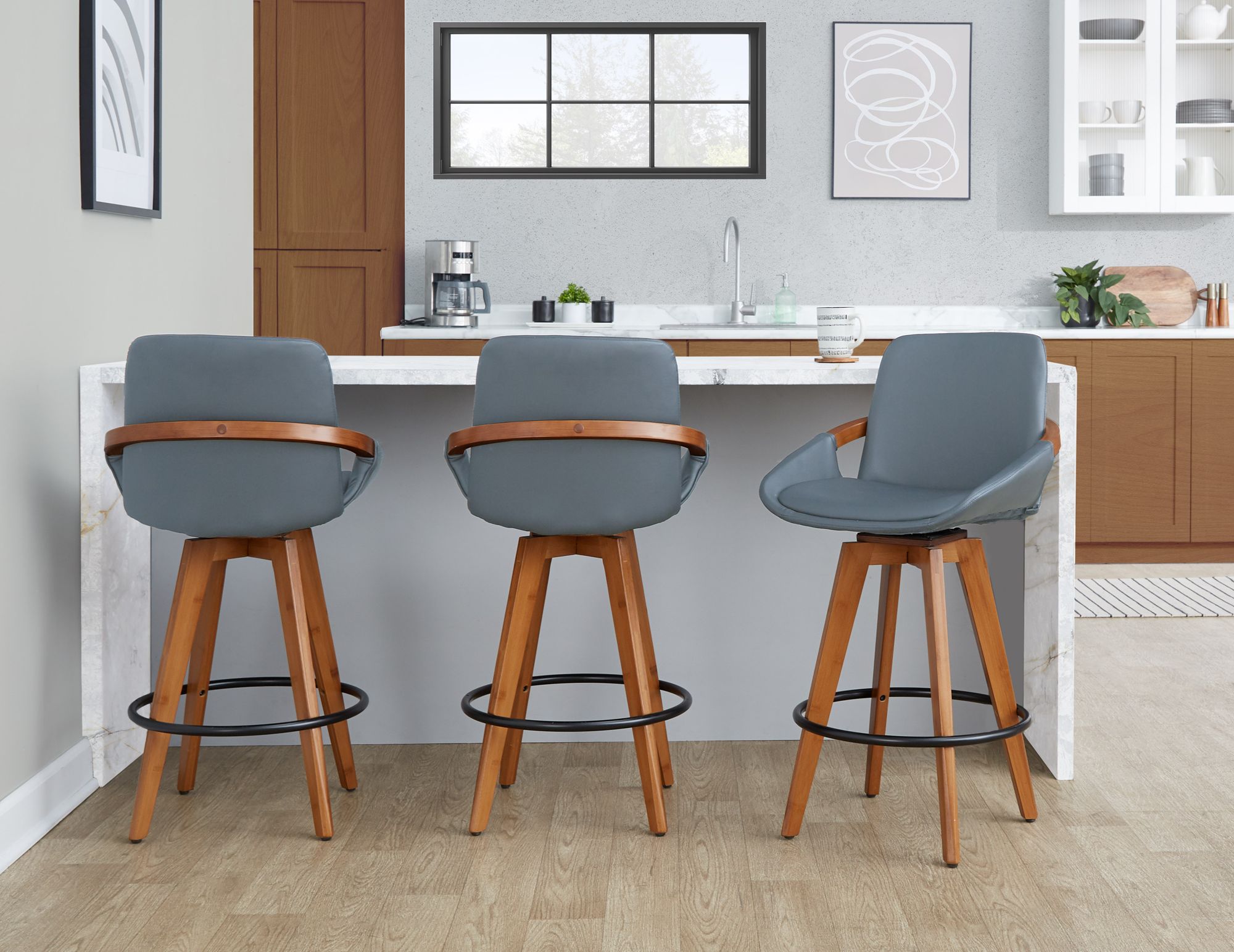 Cosmo Counter Stool in Walnut and Grey PU by LumiSource